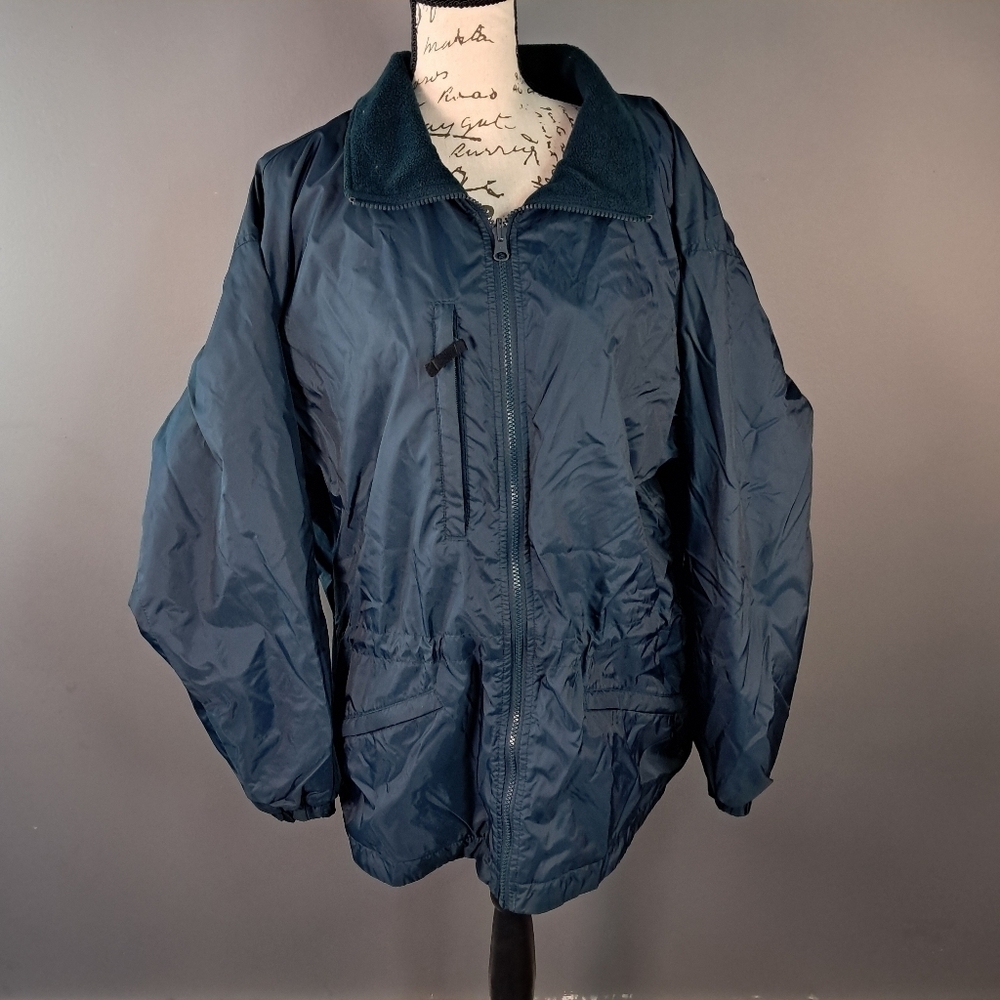 Vintage Columbia Jacket Womens Large Greem Full Zip Nylon Zippered Pockets Coat